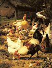 Eugene Remy Maes Poultry in a Farmyard painting